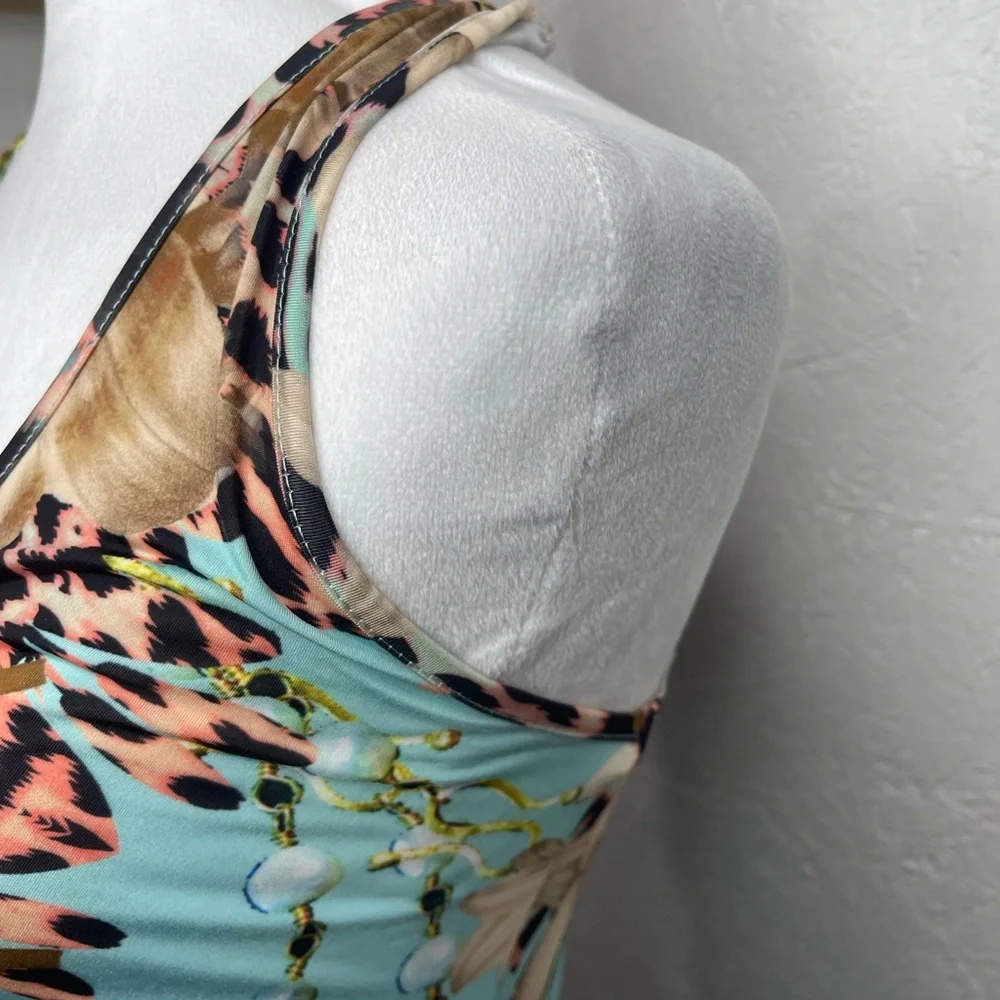Venus Tropical Floral Leopard Print V-Neck Bodycon Halter Maxi Dress Sm Resort - Picture 8 of 13